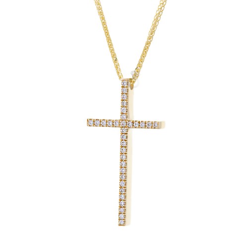 Γυναικείος Σταυρός Με αλυσίδα , Χρυσός 18κ Με Διαμάντια